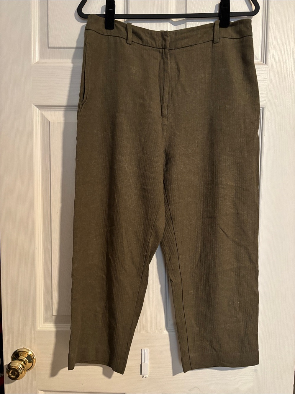 Zara Olive Cropped Straight-Leg Linen/Viscose Pants